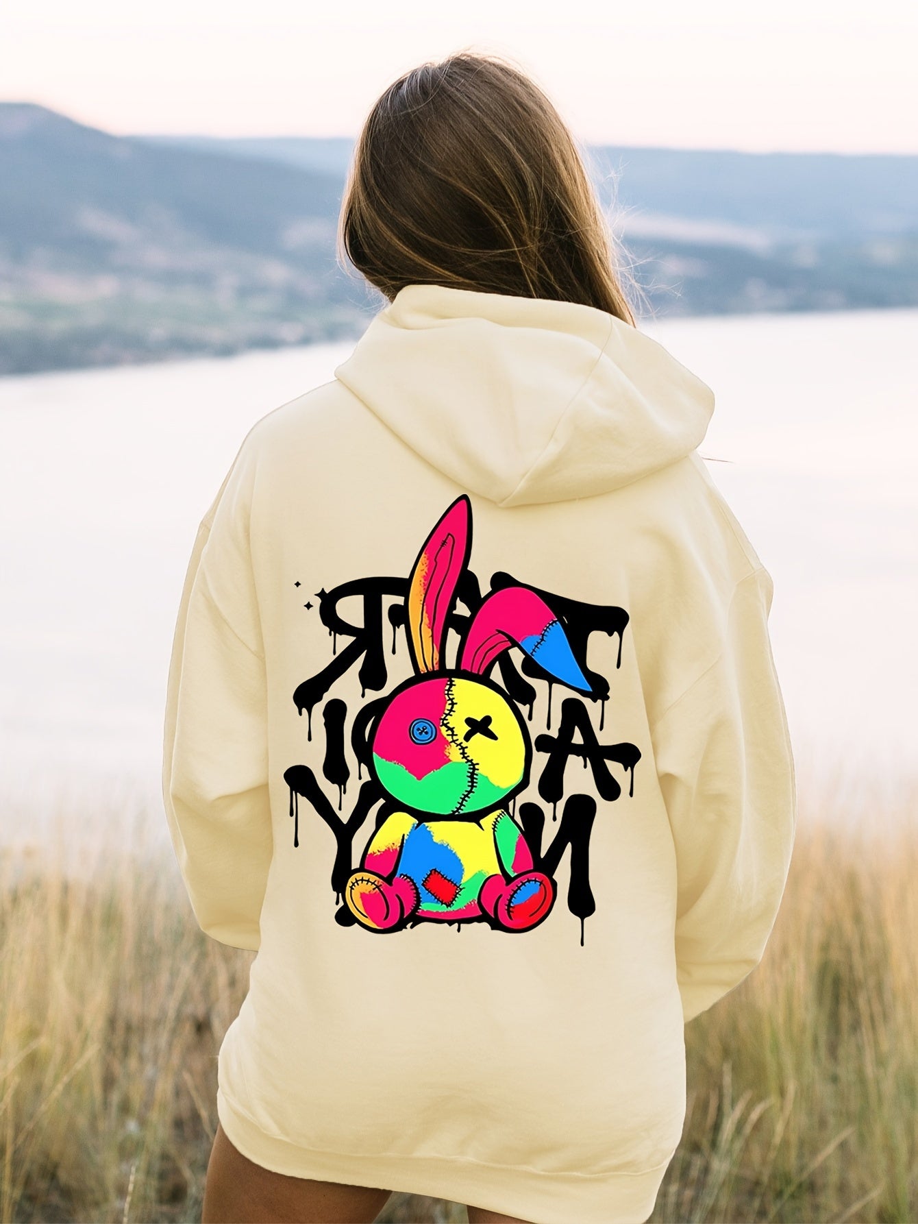 Cartoon Print Hoodie, Drawstring Casual Hooded Sweatshirt, Women's Clothing