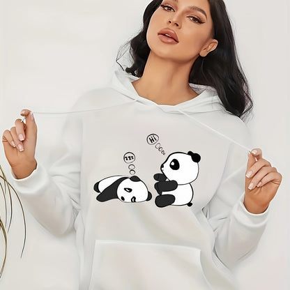 [Popular Choice] Cozy Panda Print Hoodie for Women - Casual Drawstring Pullover with Kangaroo Pocket, Perfect for Fall & Winter, Sleeping, Graphic Print, Hooded Sweatshirt