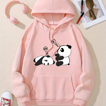 [Popular Choice] Cozy Panda Print Hoodie for Women - Casual Drawstring Pullover with Kangaroo Pocket, Perfect for Fall & Winter, Sleeping, Graphic Print, Hooded Sweatshirt