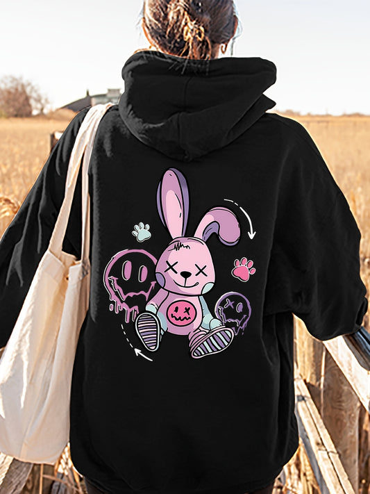 Cartoon Print Hoodie, Drawstring Casual Hooded Sweatshirt, Women's Clothing