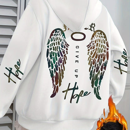 Women's Cozy Fleece-Lined Hoodie with Unique Wings Print - Long Sleeve, Drawstring Pullover for Fall/Winter, Perfect for Running & Casual Wear