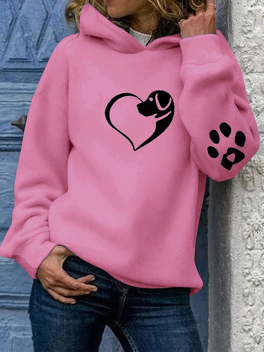 Heart Print Hoodie, Casual Long Sleeve Hooded Sweatshirt, Women's Clothing