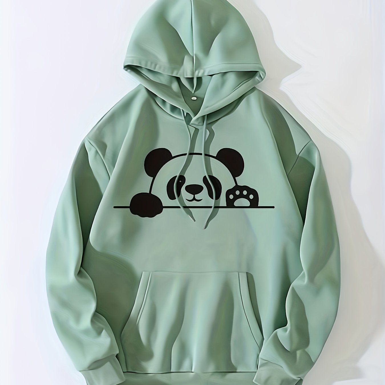 Panda Print Kangaroo Pocket Hoodie, Casual Long Sleeve Drawstring Hoodie Sweatshirt, Women's Clothing