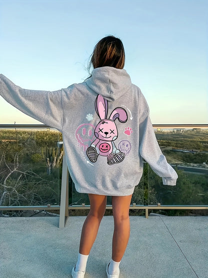 Women's Casual Pullover Hoodie With Cartoon Print, Drawstring Hooded Sweatshirt, Comfortable Lounge Wear For Fall & Winter