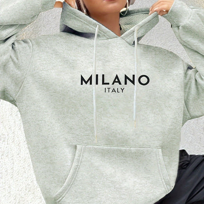 Milano Italy Sweatshirt, Vacation in Italy, Gift for Women, Milano Trip Hoodies, Fashion Clothing, Fashion Lover Gift, Europe Trip, European Fashion Drawstring Loose Hoodie, Casual Hooded Pocket Fashion Long Sleeve Sweatshirt