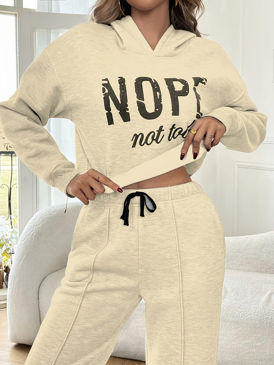 1set Elegant Women'S Polyester Sweatpants and Hoodie Set, "NOPE Not Today" Letter Print, Casual Knit Joggers with Drawstring, Cozy Pullover for Autumn/Winter