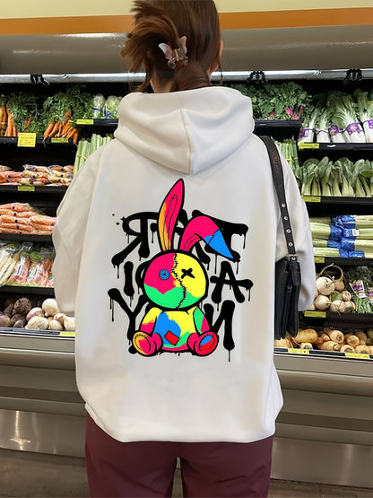 Cartoon Print Hoodie, Drawstring Casual Hooded Sweatshirt, Women's Clothing