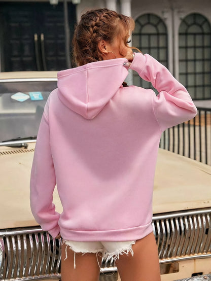 Women's Long Sleeve Drawstring Hoodie With Kangaroo Pocket, Casual Pullover Sweatshirt, Solid Color