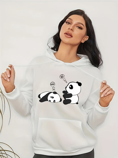 [Popular Choice] Cozy Panda Print Hoodie for Women - Casual Drawstring Pullover with Kangaroo Pocket, Perfect for Fall & Winter, Sleeping, Graphic Print, Hooded Sweatshirt