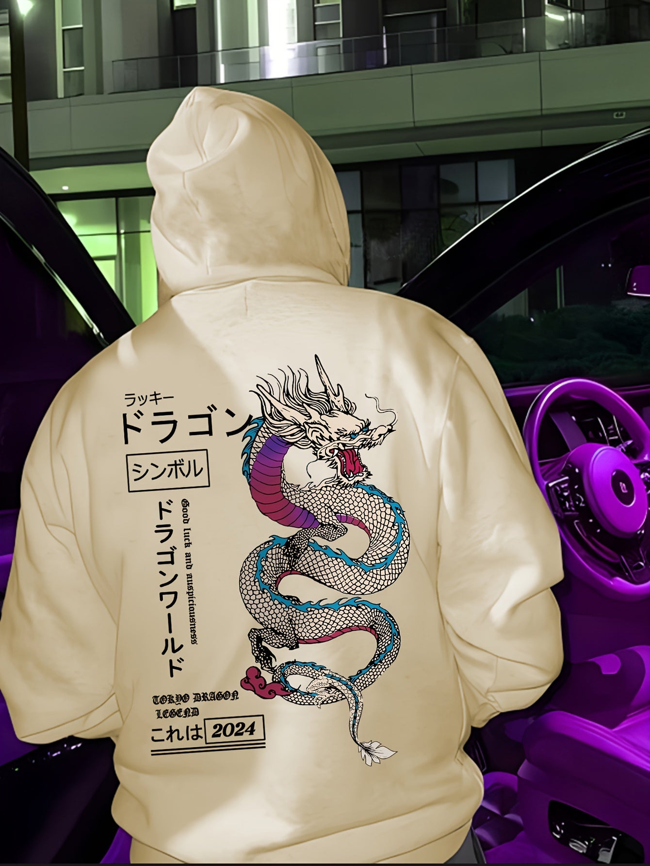 [Popular Choice] Cozy Fleece-Lined Dragon Print Hoodie for Men and Women - Casual Japanese Anime-Inspired Pullover with Kangaroo Pocket, Long Sleeves, Thick Autumn/Winter Streetwear Jacket, Cartoon Animal Pattern, Couple Styl