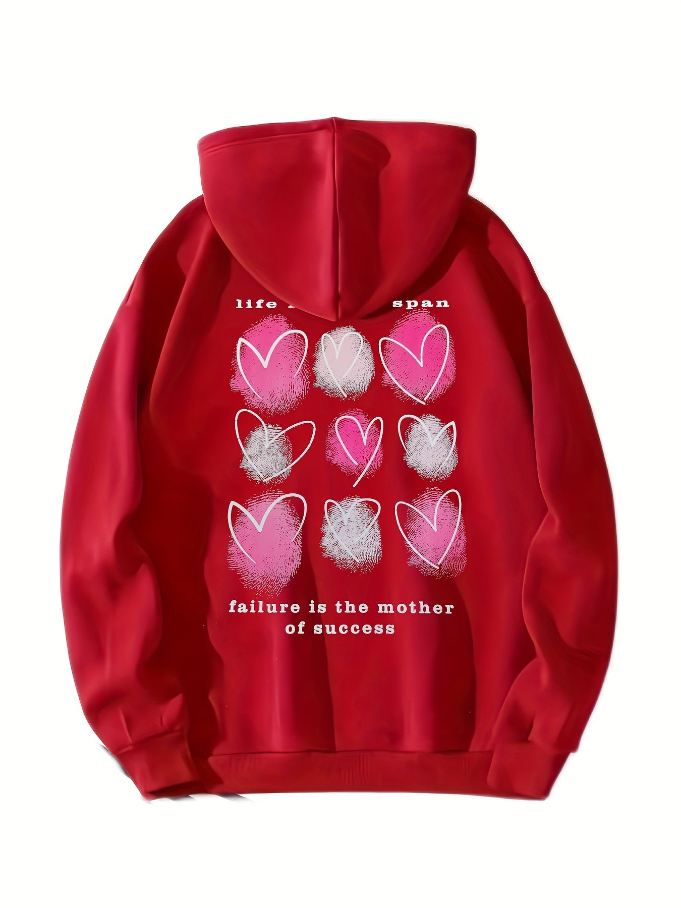 Heart Print Kangaroo Pocket Hoodie, Casual Long Sleeve Drawstring Hoodies Sweatshirt, Women's Clothing, Valentine's Day