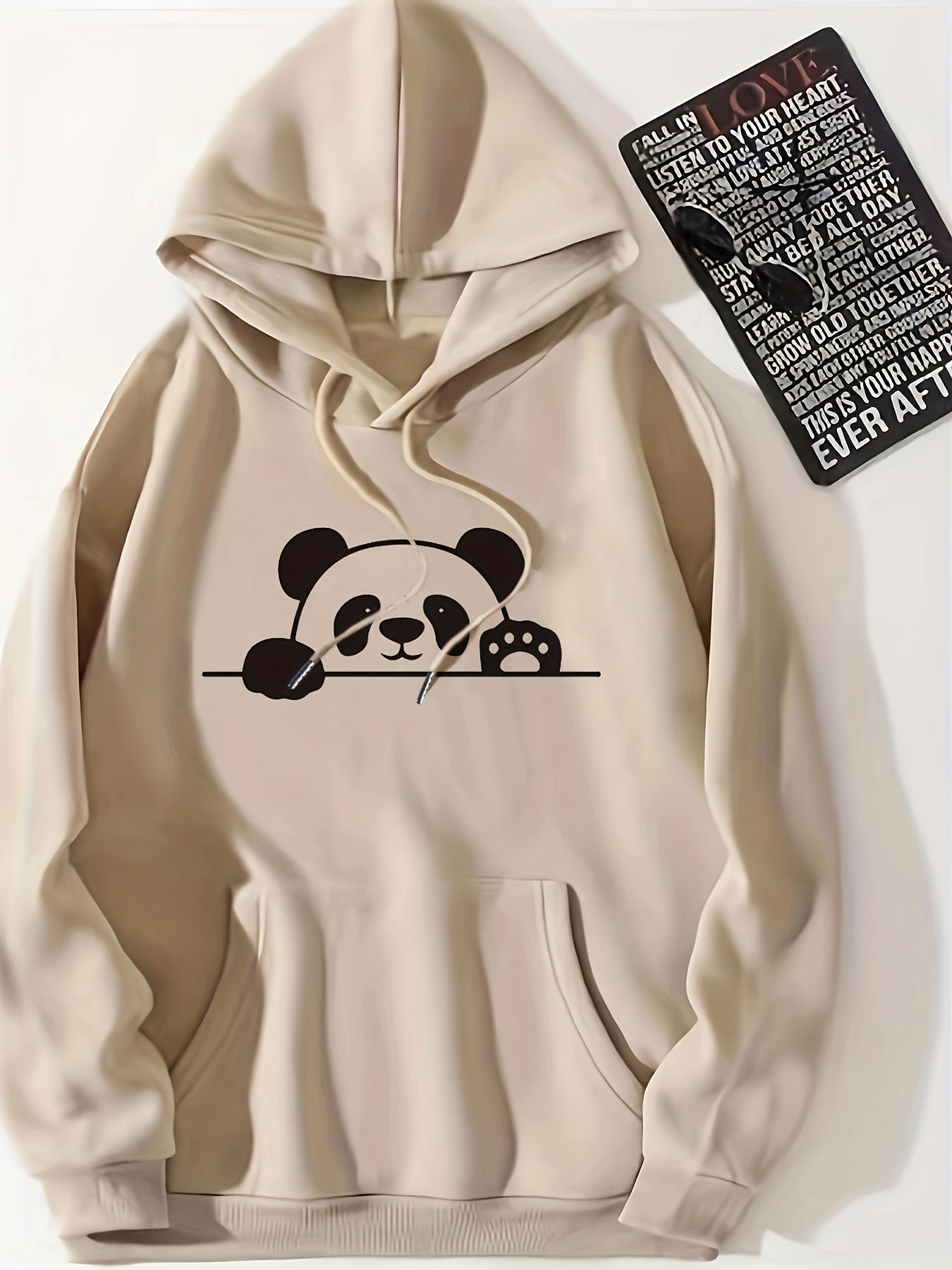 Panda Print Kangaroo Pocket Hoodie, Casual Long Sleeve Drawstring Hoodie Sweatshirt, Women's Clothing