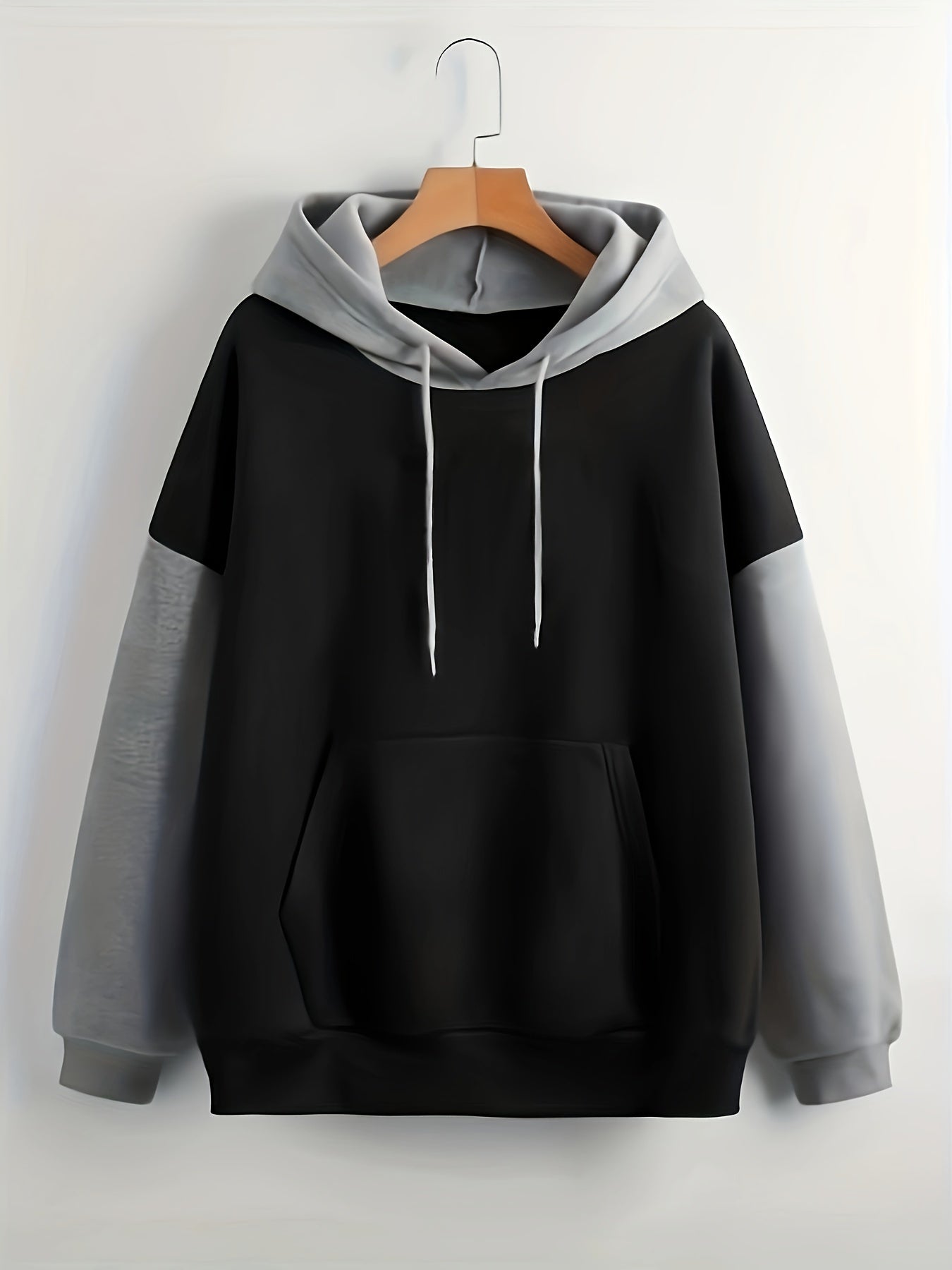 Color Block Kangaroo Pocket Hoodie, Casual Long Sleeve Drawstring Hoodies Sweatshirt, Women's Clothing