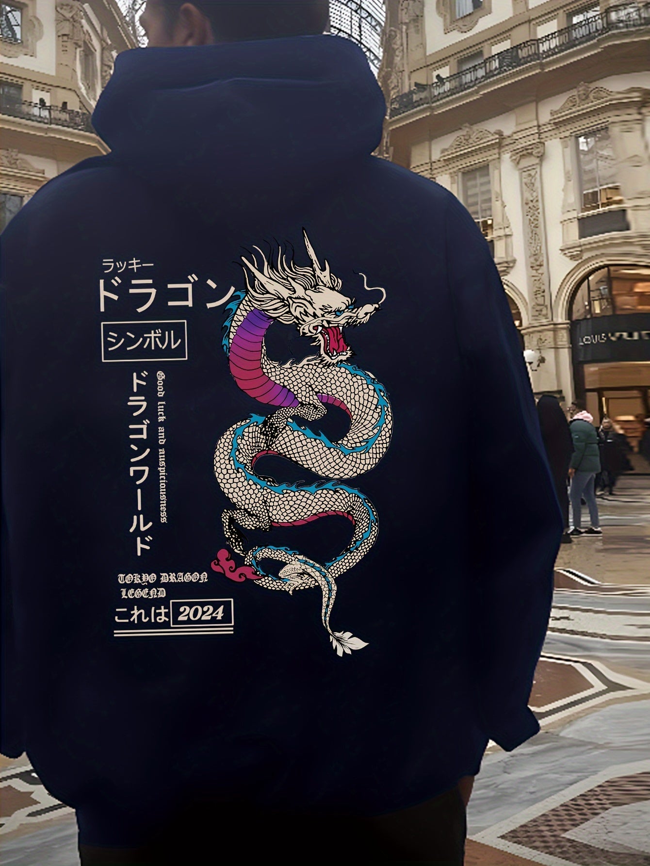 [Popular Choice] Cozy Fleece-Lined Dragon Print Hoodie for Men and Women - Casual Japanese Anime-Inspired Pullover with Kangaroo Pocket, Long Sleeves, Thick Autumn/Winter Streetwear Jacket, Cartoon Animal Pattern, Couple Styl