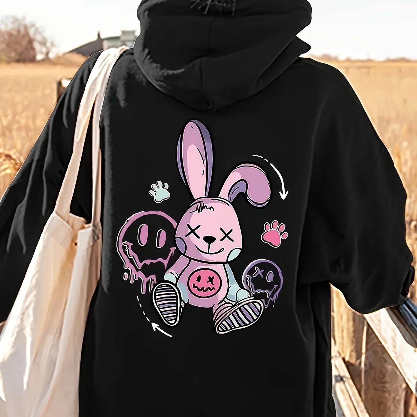 Women's Casual Pullover Hoodie With Cartoon Print, Drawstring Hooded Sweatshirt, Comfortable Lounge Wear For Fall & Winter