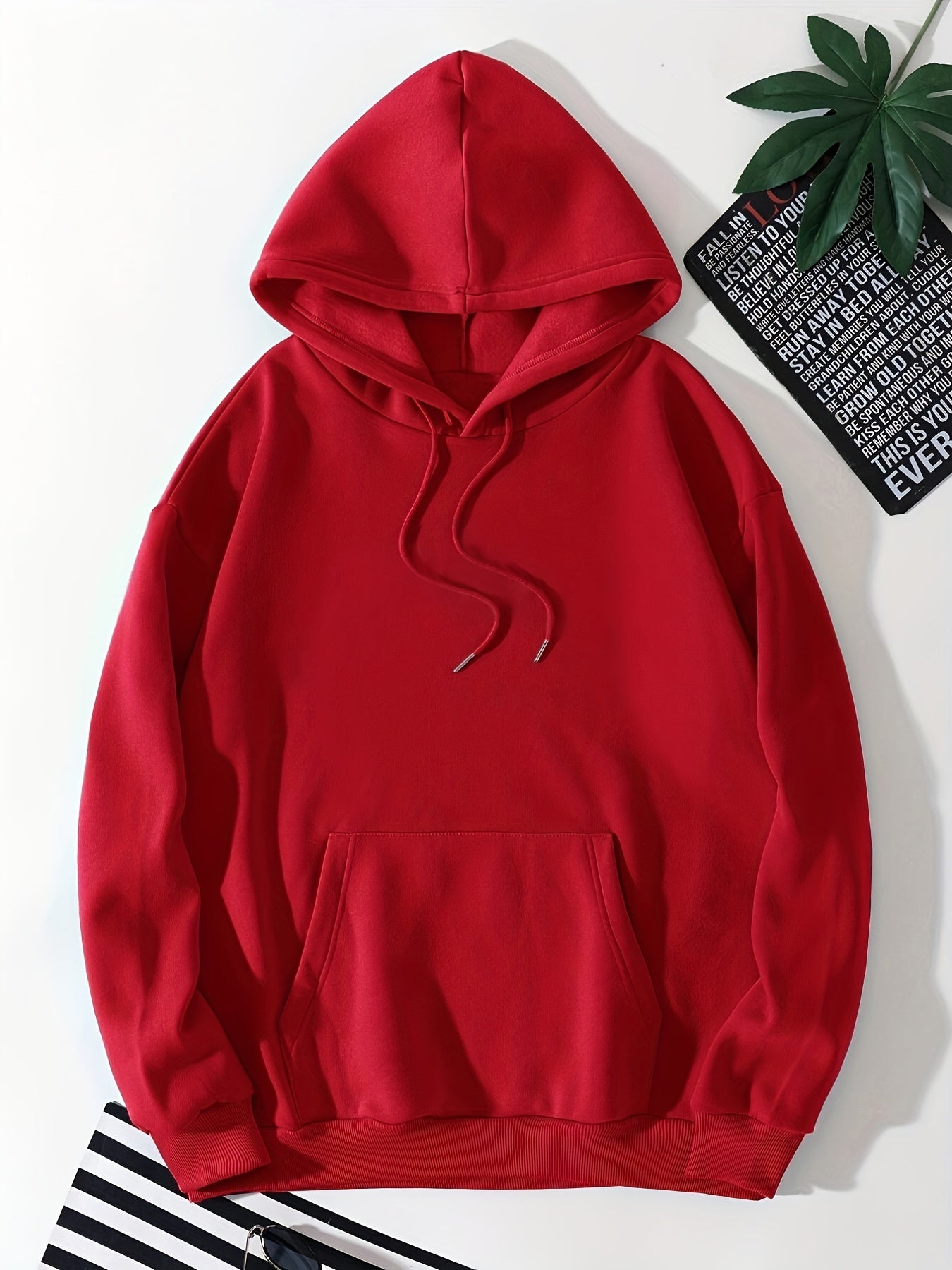 Heart Print Kangaroo Pocket Hoodie, Casual Long Sleeve Drawstring Hoodies Sweatshirt, Women's Clothing, Valentine's Day