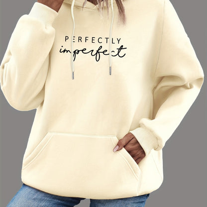 Women's Casual Pullover Hoodie with Letter Print, Polyester, Long Sleeve, Autumn/Winter Fashion, Pullover Sweatshirt, H Fit, Knit Fabric