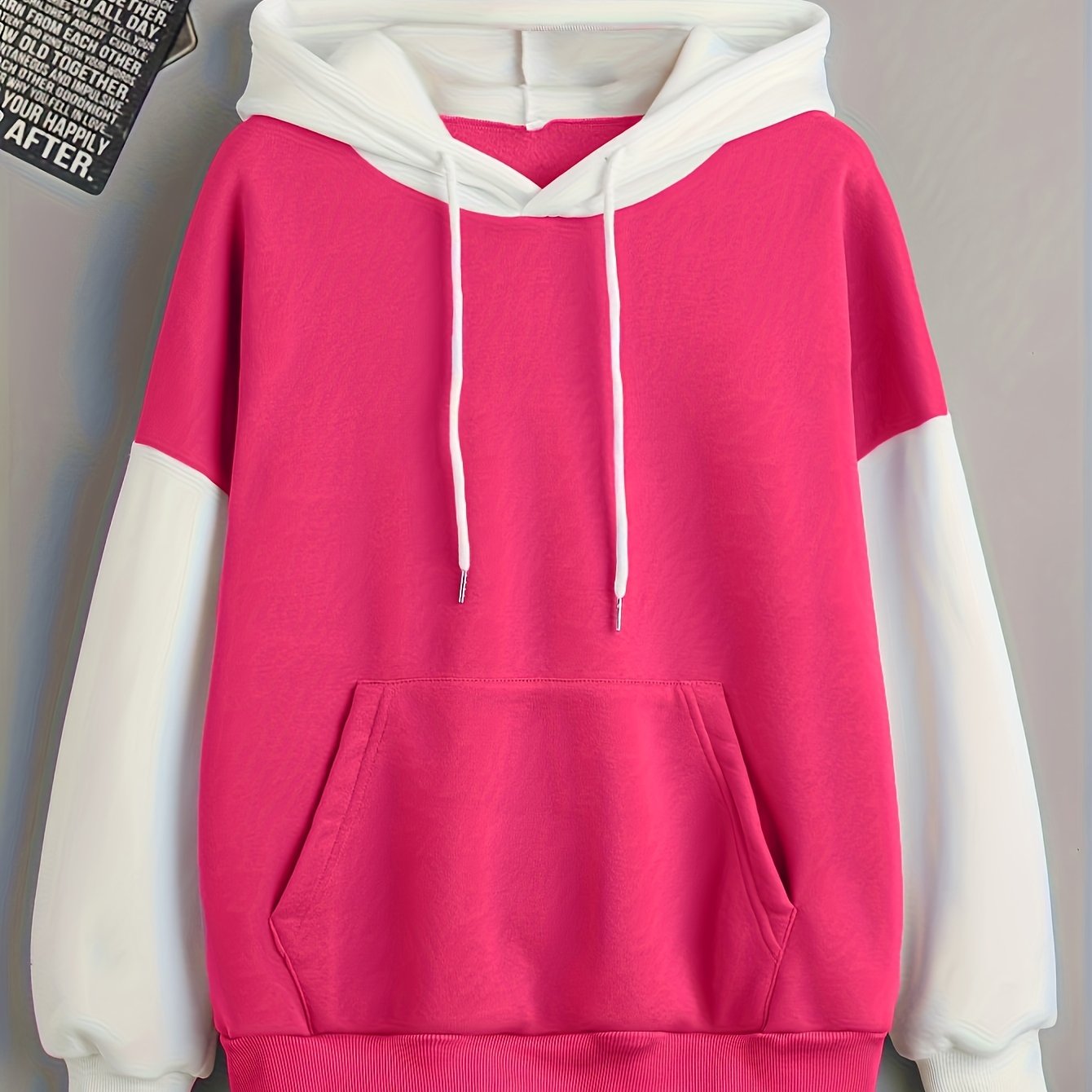 Color Block Kangaroo Pocket Hoodie, Casual Long Sleeve Drawstring Hoodies Sweatshirt, Women's Clothing