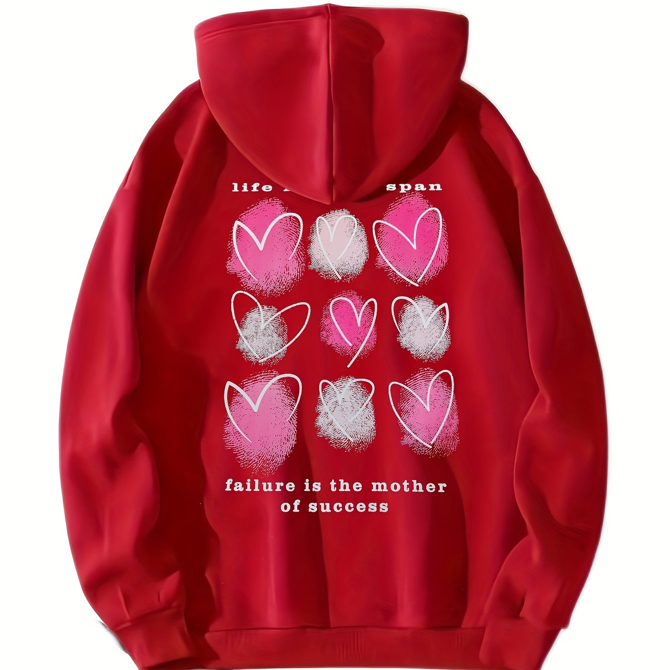 Heart Print Kangaroo Pocket Hoodie, Casual Long Sleeve Drawstring Hoodies Sweatshirt, Women's Clothing, Valentine's Day