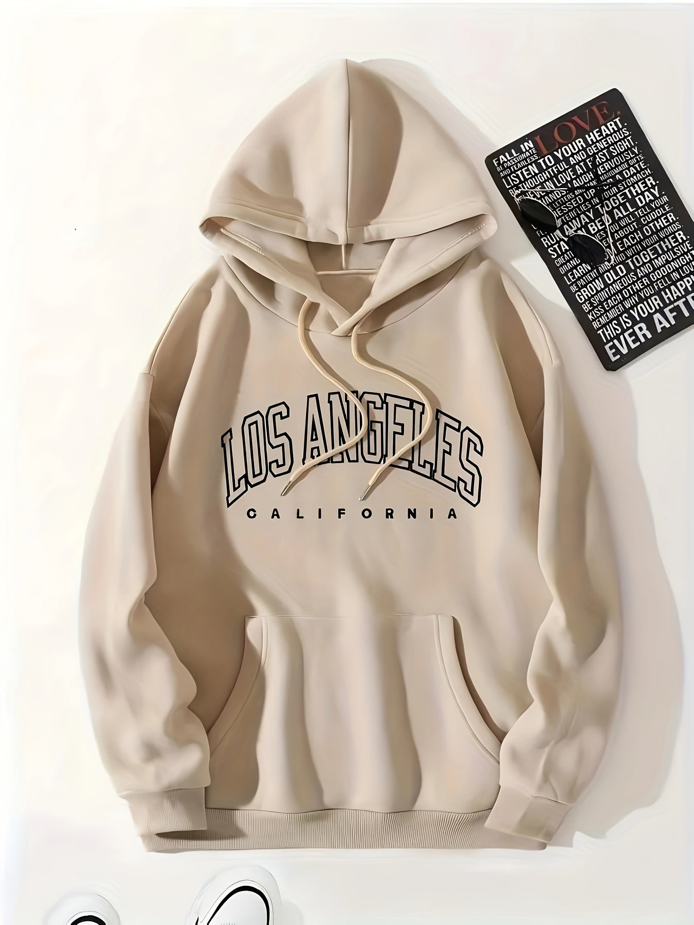 Women's Letter Pattern Kangaroo Pocket Hoodie With Drawstring Hood And Warm Lining, For Fall And Winter