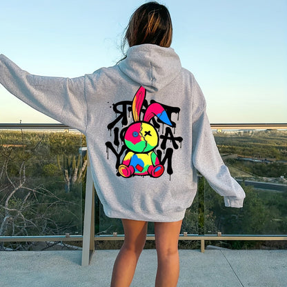 Cartoon Print Hoodie, Drawstring Casual Hooded Sweatshirt, Women's Clothing