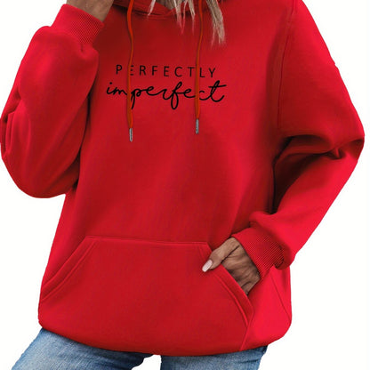 Women's Casual Pullover Hoodie with Letter Print, Polyester, Long Sleeve, Autumn/Winter Fashion, Pullover Sweatshirt, H Fit, Knit Fabric