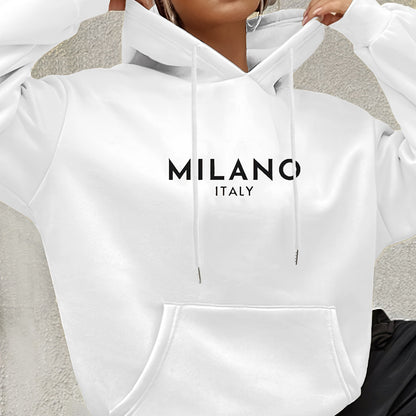 Milano Italy Sweatshirt, Vacation in Italy, Gift for Women, Milano Trip Hoodies, Fashion Clothing, Fashion Lover Gift, Europe Trip, European Fashion Drawstring Loose Hoodie, Casual Hooded Pocket Fashion Long Sleeve Sweatshirt