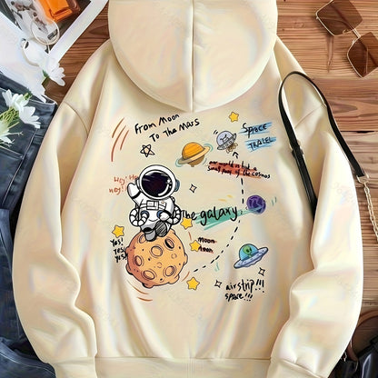 Graphic Print Hoodie, Drawstring Casual Hooded Sweatshirt For Winter & Fall, Women's Clothing