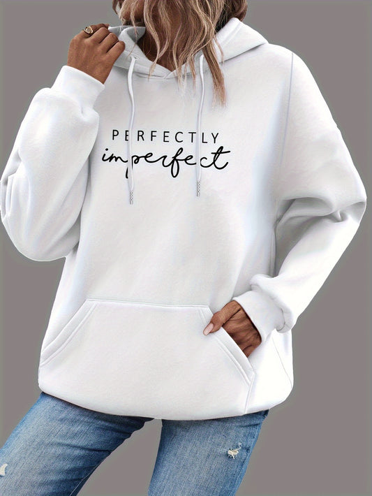 Letter Print Kangaroo Pocket Hoodie, Casual Long Sleeve Drawstring Hoodies Sweatshirt, Women's Clothing