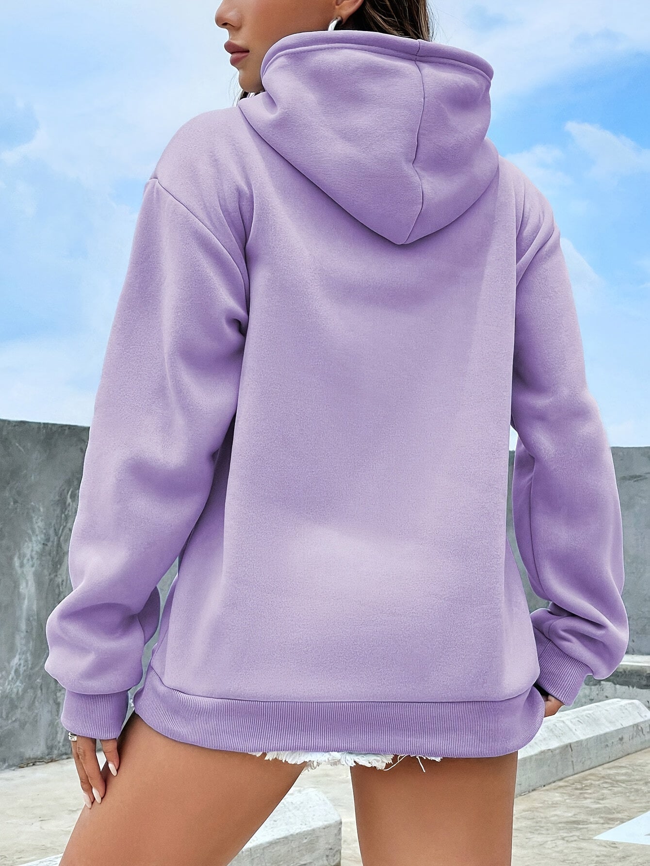 Solid Color Kangaroo Pocket Hoodie, Casual Long Sleeve Drawstring Hooded Sweatshirt, Women's Clothing