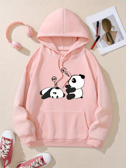 [Popular Choice] Cozy Panda Print Hoodie for Women - Casual Drawstring Pullover with Kangaroo Pocket, Perfect for Fall & Winter, Sleeping, Graphic Print, Hooded Sweatshirt