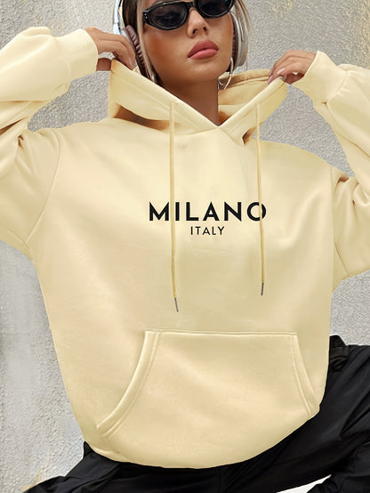 Milano Italy Sweatshirt, Vacation in Italy, Gift for Women, Milano Trip Hoodies, Fashion Clothing, Fashion Lover Gift, Europe Trip, European Fashion Drawstring Loose Hoodie, Casual Hooded Pocket Fashion Long Sleeve Sweatshirt