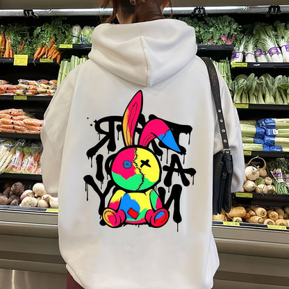 Cartoon Print Hoodie, Drawstring Casual Hooded Sweatshirt, Women's Clothing