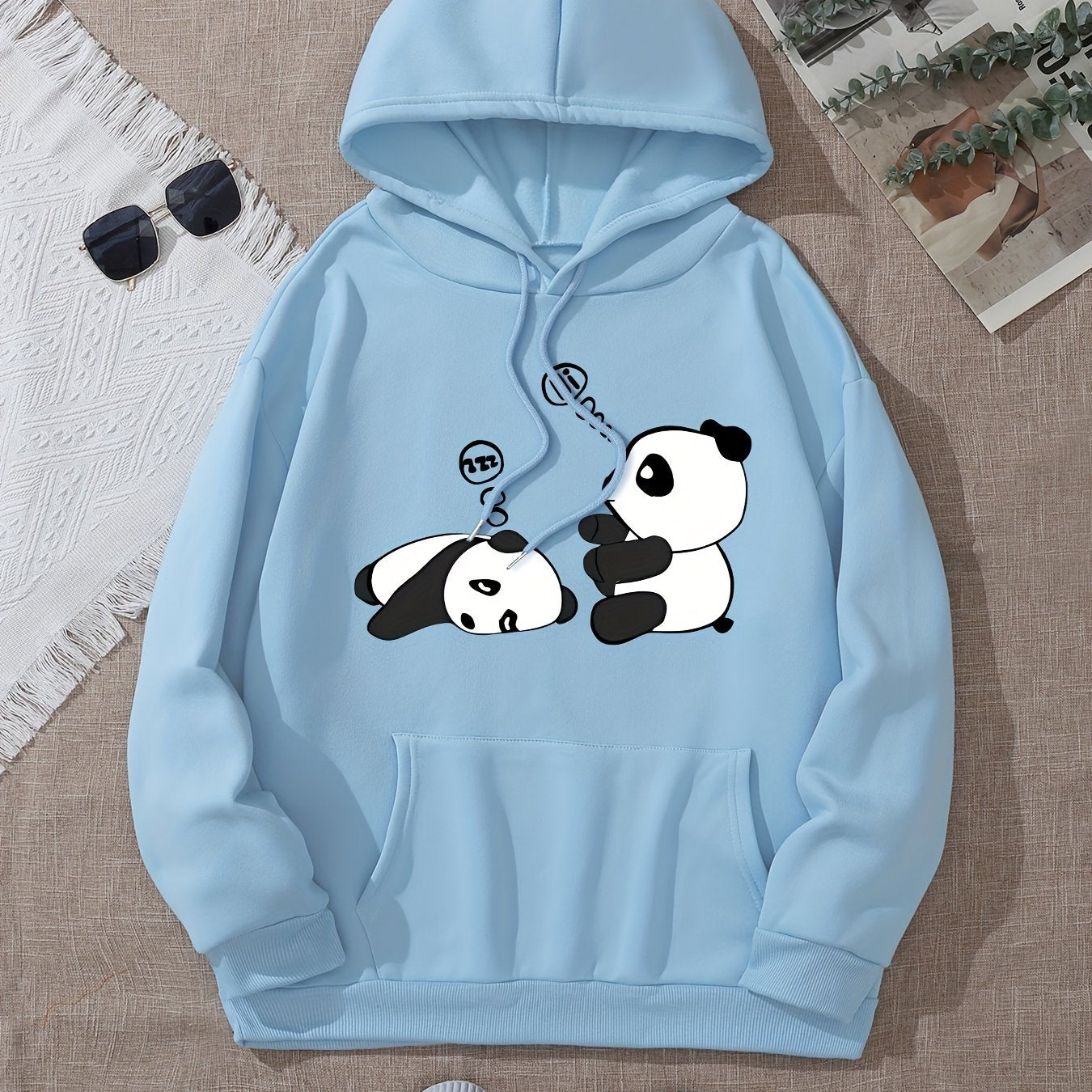 [Popular Choice] Cozy Panda Print Hoodie for Women - Casual Drawstring Pullover with Kangaroo Pocket, Perfect for Fall & Winter, Sleeping, Graphic Print, Hooded Sweatshirt