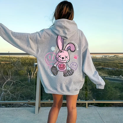 Women's Casual Pullover Hoodie With Cartoon Print, Drawstring Hooded Sweatshirt, Comfortable Lounge Wear For Fall & Winter