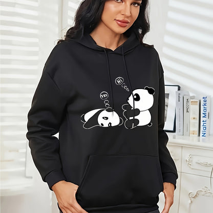 [Popular Choice] Cozy Panda Print Hoodie for Women - Casual Drawstring Pullover with Kangaroo Pocket, Perfect for Fall & Winter, Sleeping, Graphic Print, Hooded Sweatshirt