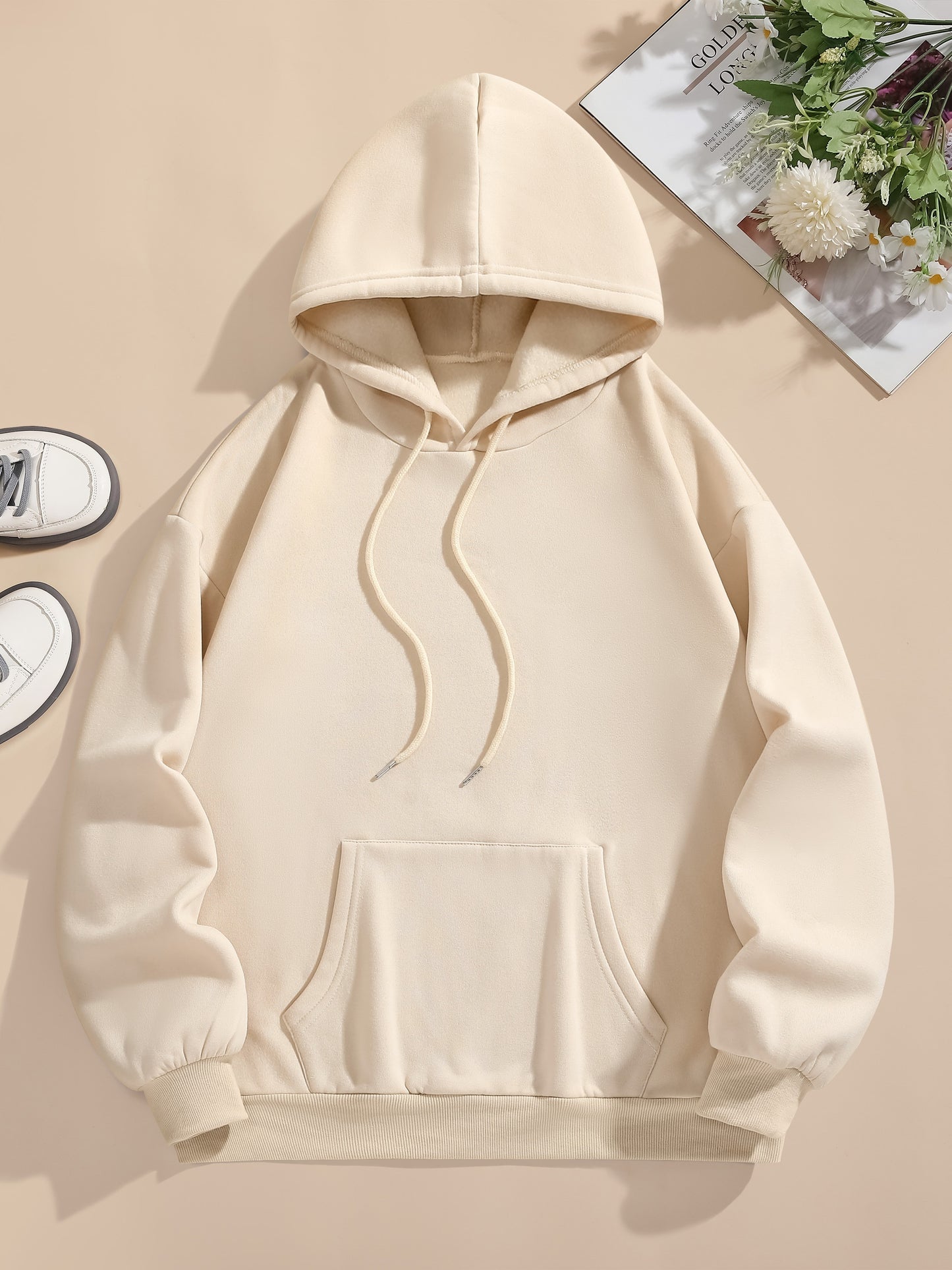 Butterfly & Letter Print Kangaroo Pocket Hoodie, Casual Long Sleeve Drawstring Hoodies Sweatshirt, Women's Clothing