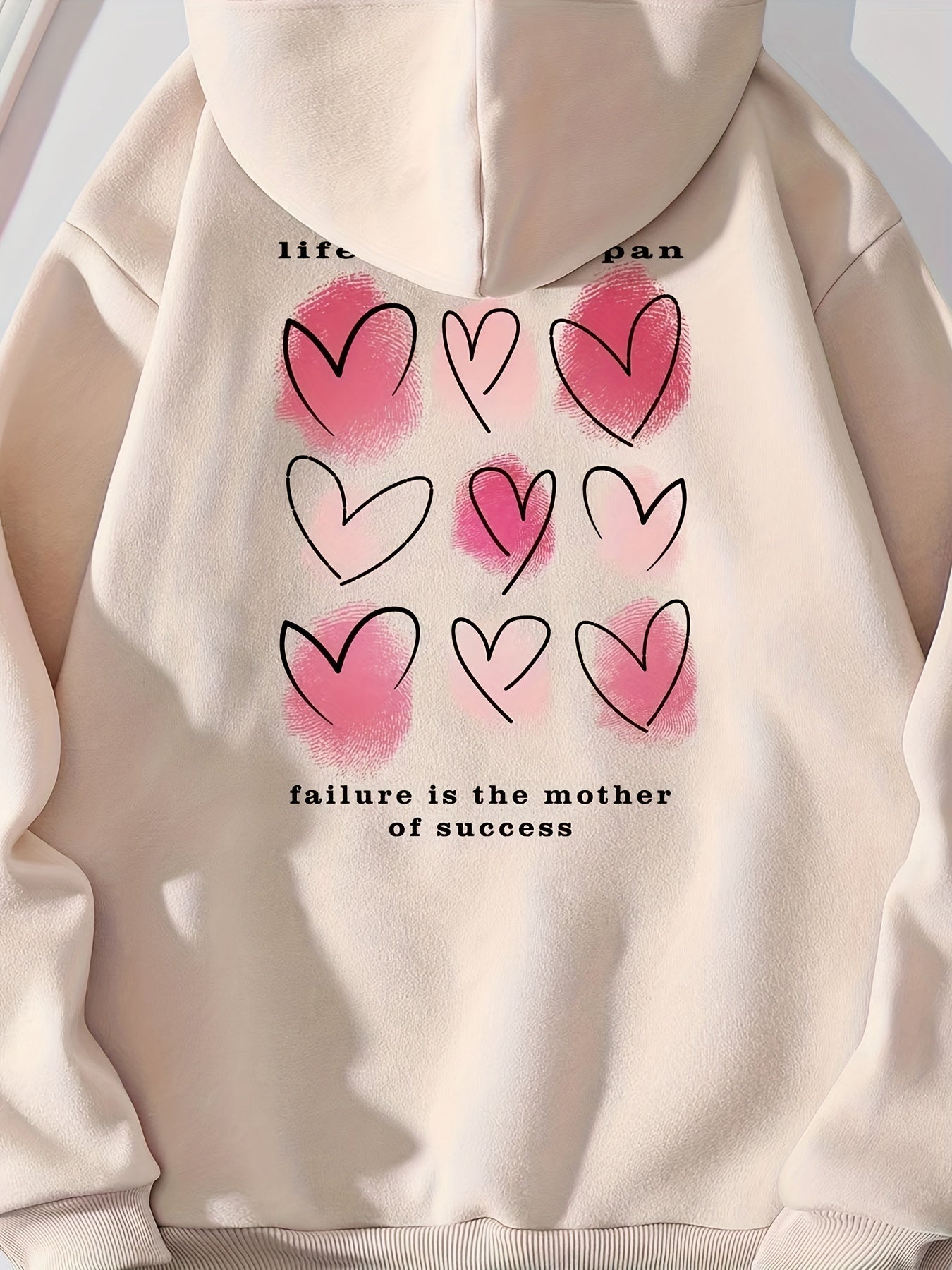 Heart Print Kangaroo Pocket Hoodie, Casual Long Sleeve Drawstring Hoodies Sweatshirt, Women's Clothing, Valentine's Day