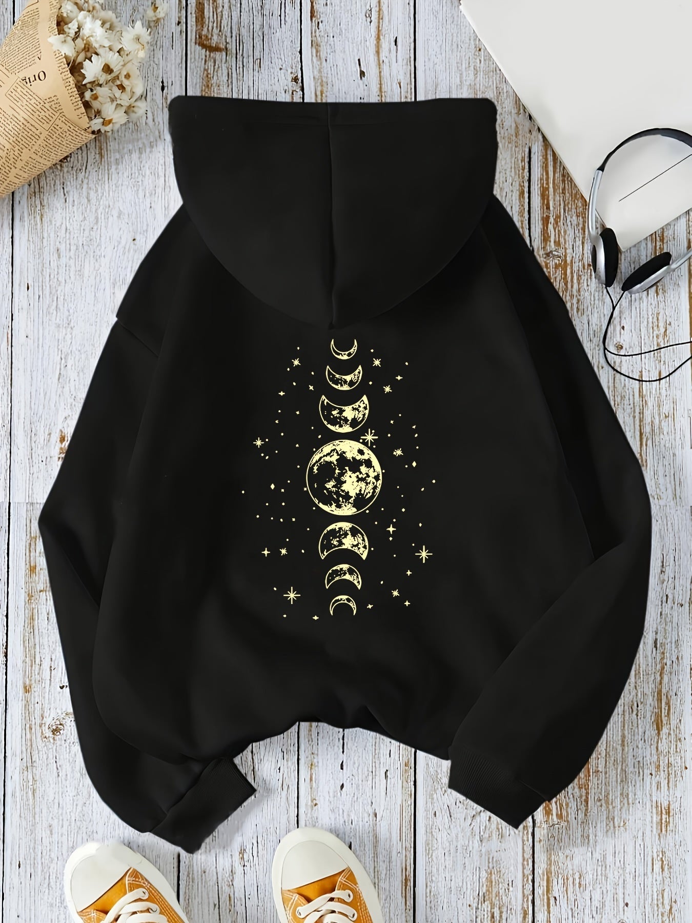 Women's Casual Hoodie with Geometric Print - Cozy Polyester, Machine Washable, Kangaroo Pocket | Perfect for Fall/Winter