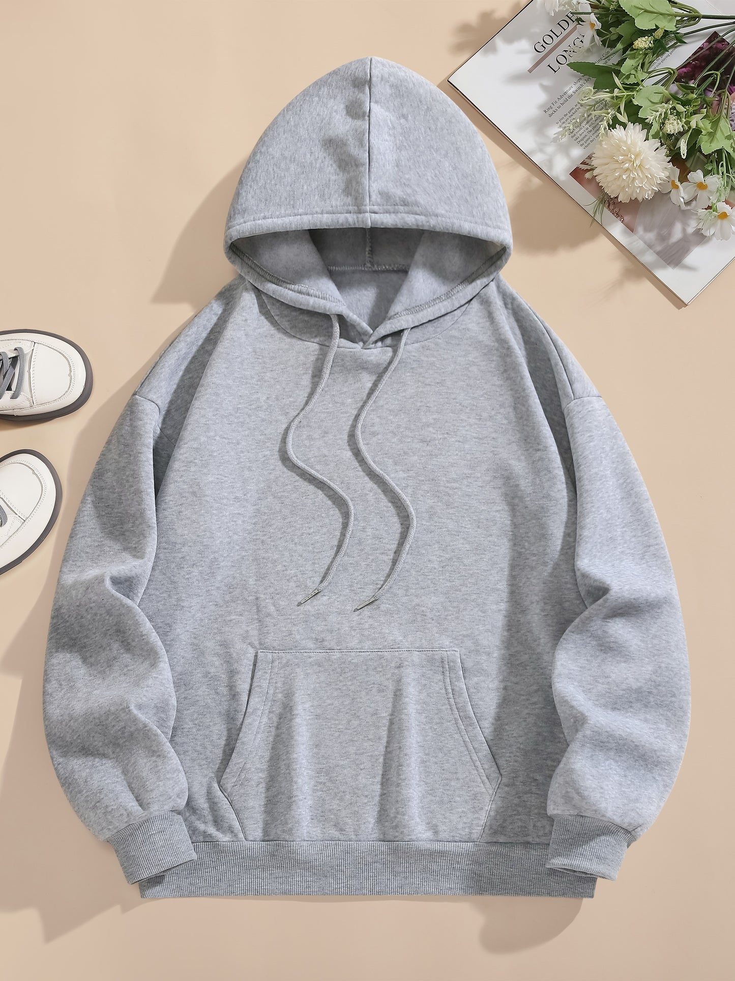 Butterfly & Letter Print Kangaroo Pocket Hoodie, Casual Long Sleeve Drawstring Hoodies Sweatshirt, Women's Clothing