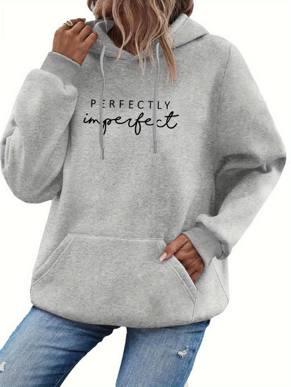 Women's Casual Pullover Hoodie with Letter Print, Polyester, Long Sleeve, Autumn/Winter Fashion, Pullover Sweatshirt, H Fit, Knit Fabric