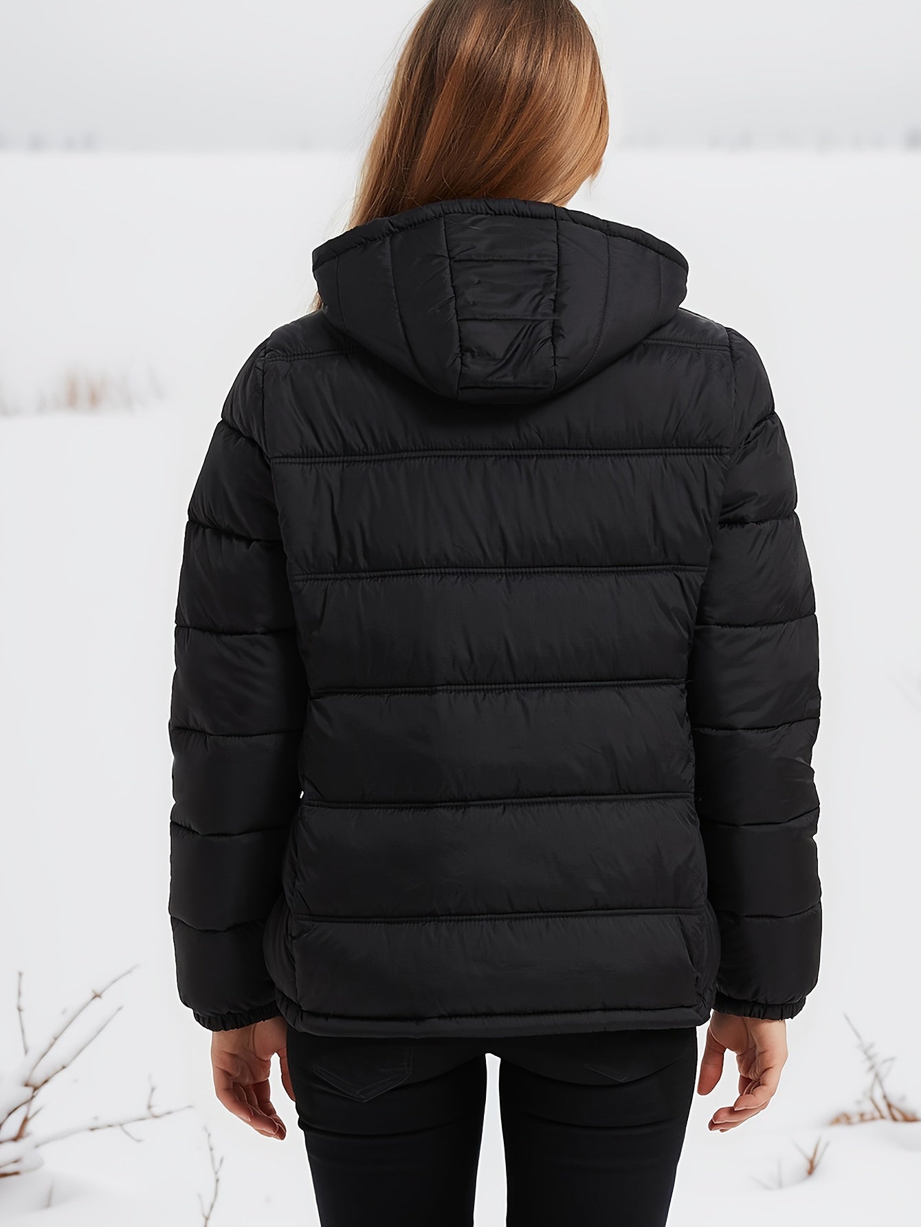 Zip-up Hoodie Puffy Coat, Casual Long Sleeve Pockets Coat For Fall & Winter, Women's Clothing