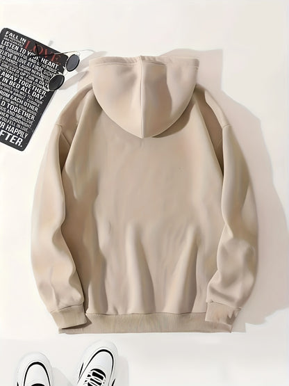 Women's Letter Pattern Kangaroo Pocket Hoodie With Drawstring Hood And Warm Lining, For Fall And Winter