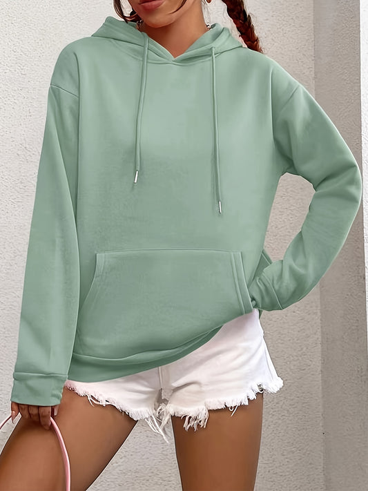 Solid Loose Drawstring Hoodie, Casual Long Sleeve Pocket Hoodies Sweatshirt, Women's Clothing