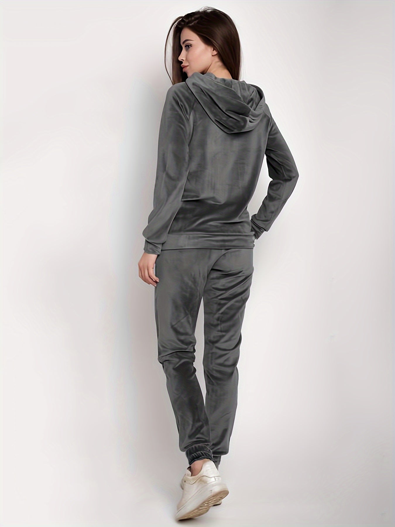 Casual Solid Two-piece Set, Kangaroo Pocket Hoodie & Jogger Pants Outfits, Women's Clothing