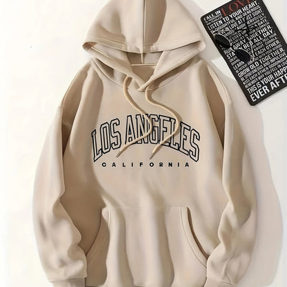 Women's Letter Pattern Kangaroo Pocket Hoodie With Drawstring Hood And Warm Lining, For Fall And Winter